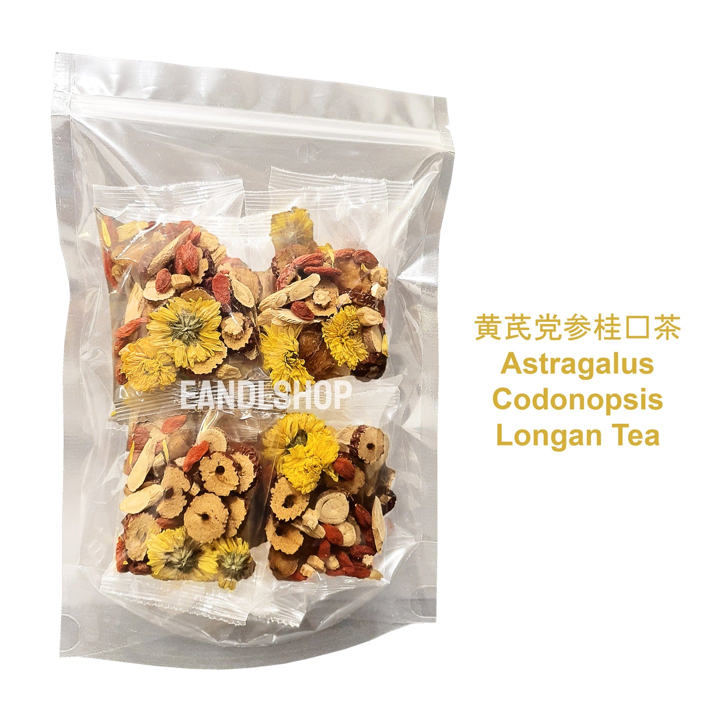 Astragalus Codonopsis Longan Tea. Old-school biscuits, modern snacks (chips, crackers), cakes, gummies, plums, dried fruits, nuts, herbal tea – available at www.EANDLSHOP.com