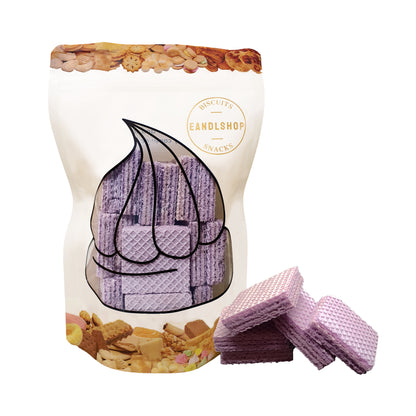 Blueberry Wafer (Square). Old-school biscuits, modern snacks (chips, crackers), cakes, gummies, plums, dried fruits, nuts, herbal tea – available at www.EANDLSHOP.com