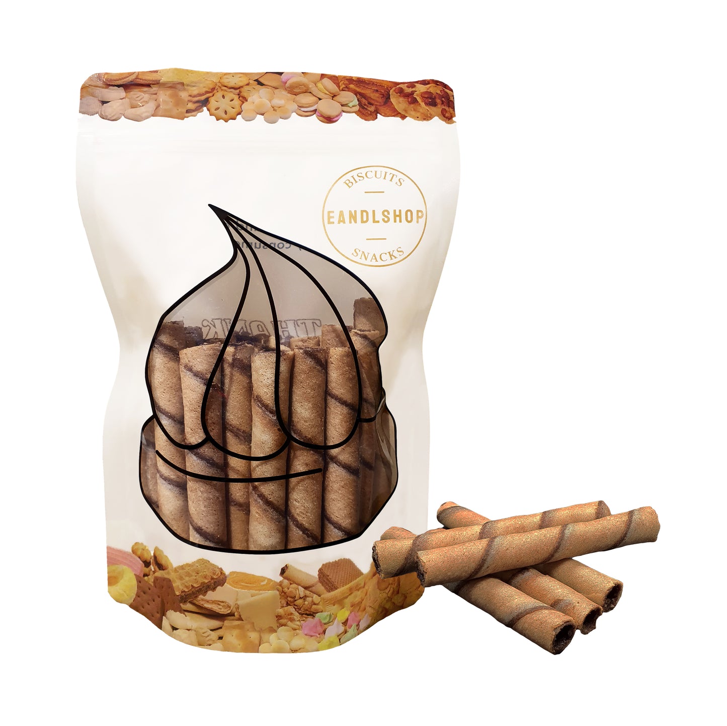 Chocolate Roll. Old-school biscuits, modern snacks (chips, crackers), cakes, gummies, plums, dried fruits, nuts, herbal tea – available at www.EANDLSHOP.com