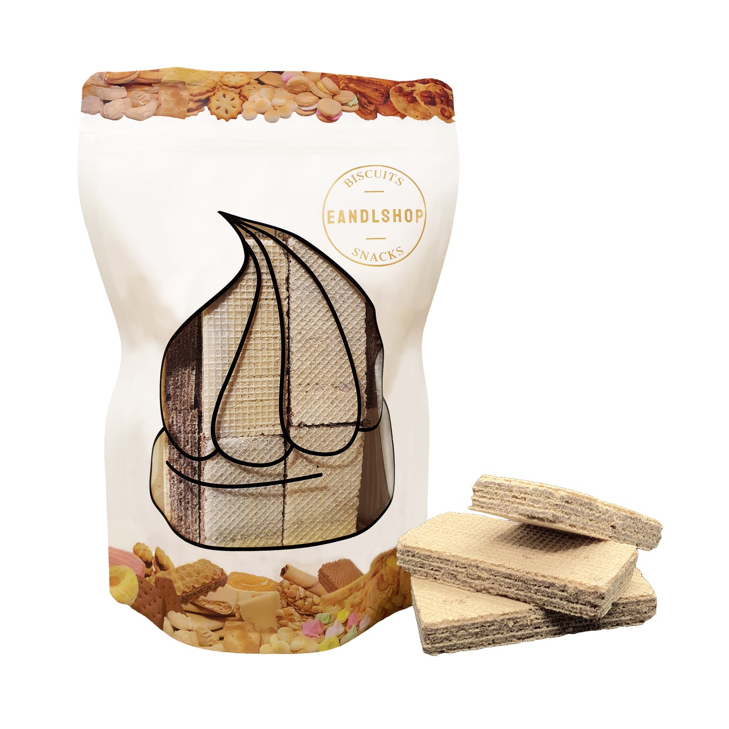 Chocolate Wafer. Old-school biscuits, modern snacks (chips, crackers), cakes, gummies, plums, dried fruits, nuts, herbal tea – available at www.EANDLSHOP.com