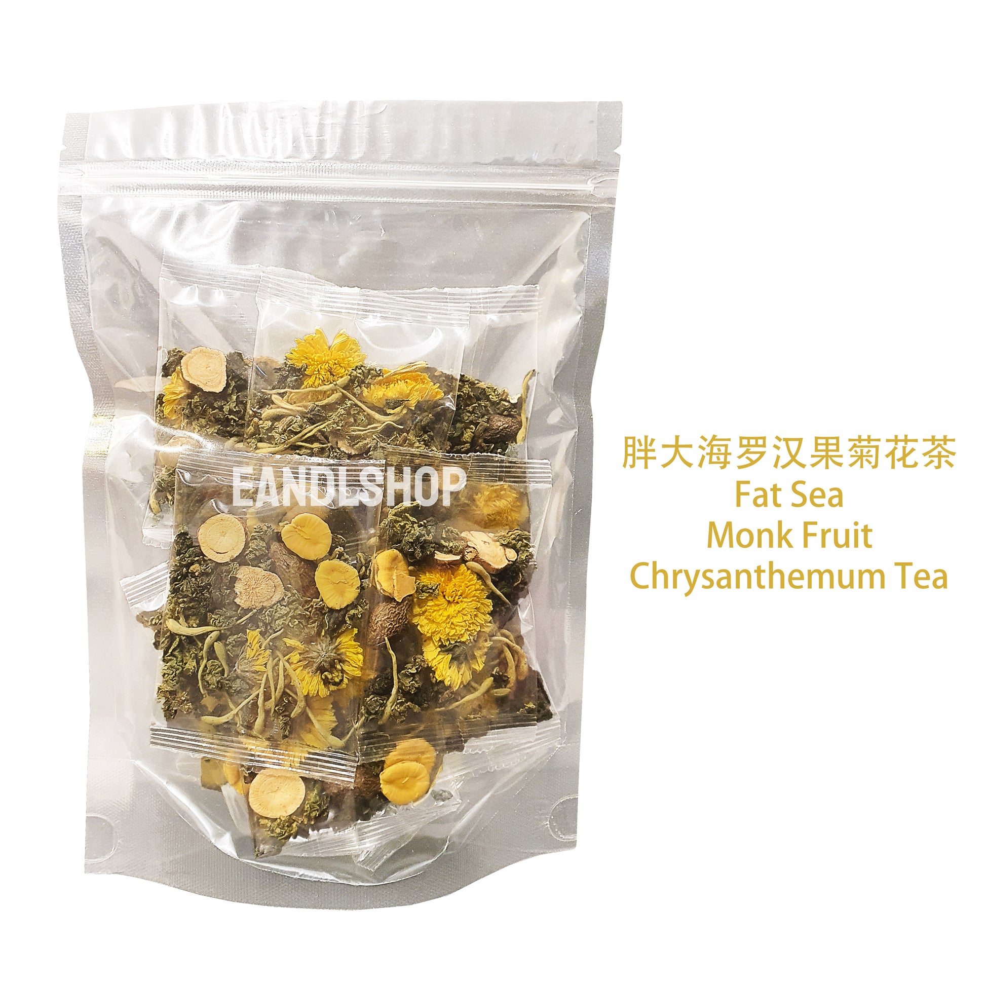 Fat Sea Monk Fruit Chrysanthemum Tea. Old-school biscuits, modern snacks (chips, crackers), cakes, gummies, plums, dried fruits, nuts, herbal tea – available at www.EANDLSHOP.com