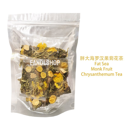 Fat Sea Monk Fruit Chrysanthemum Tea. Old-school biscuits, modern snacks (chips, crackers), cakes, gummies, plums, dried fruits, nuts, herbal tea – available at www.EANDLSHOP.com