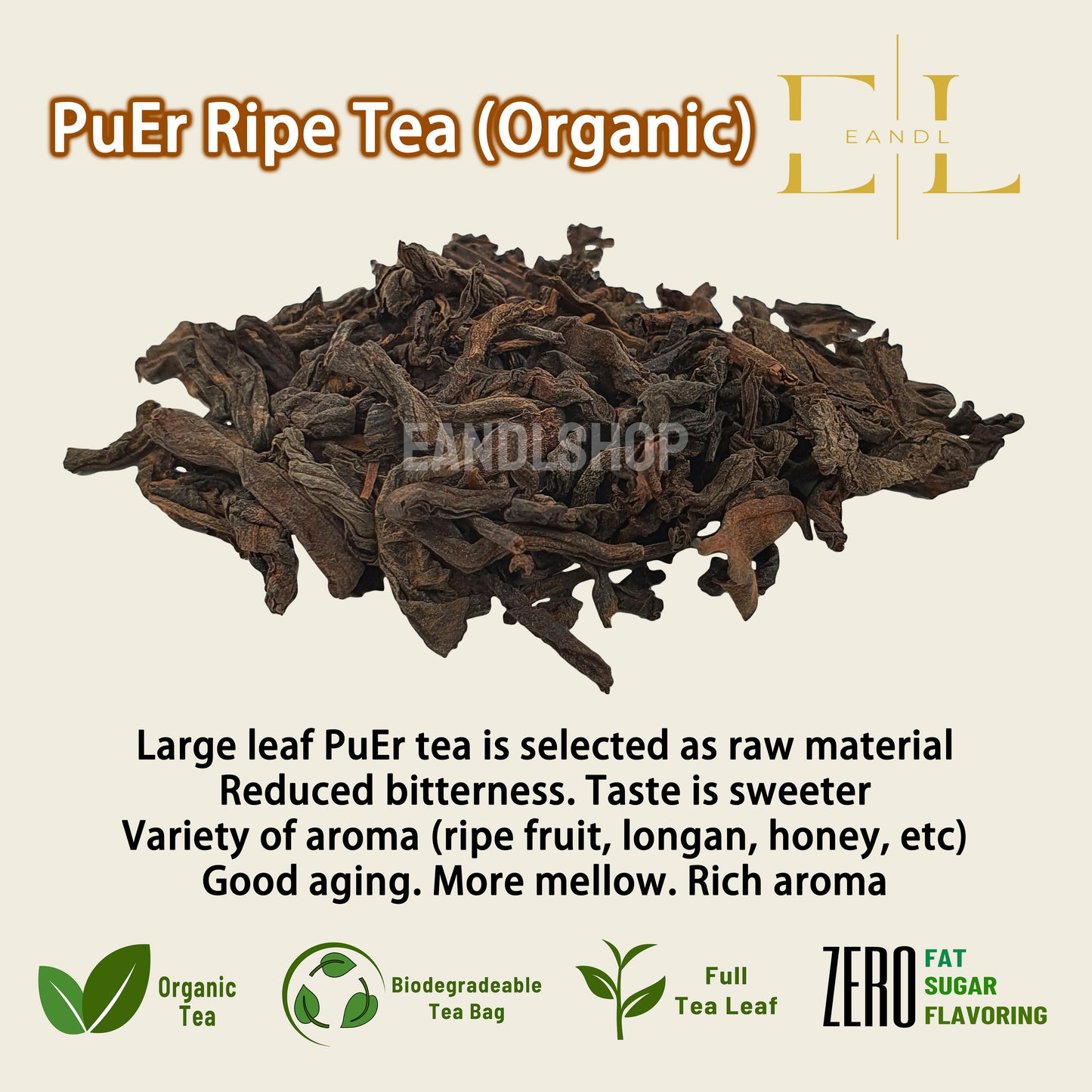 Lincang Pu Er Ripe Tea (Organic Full Tea Leaf - Yunnan)