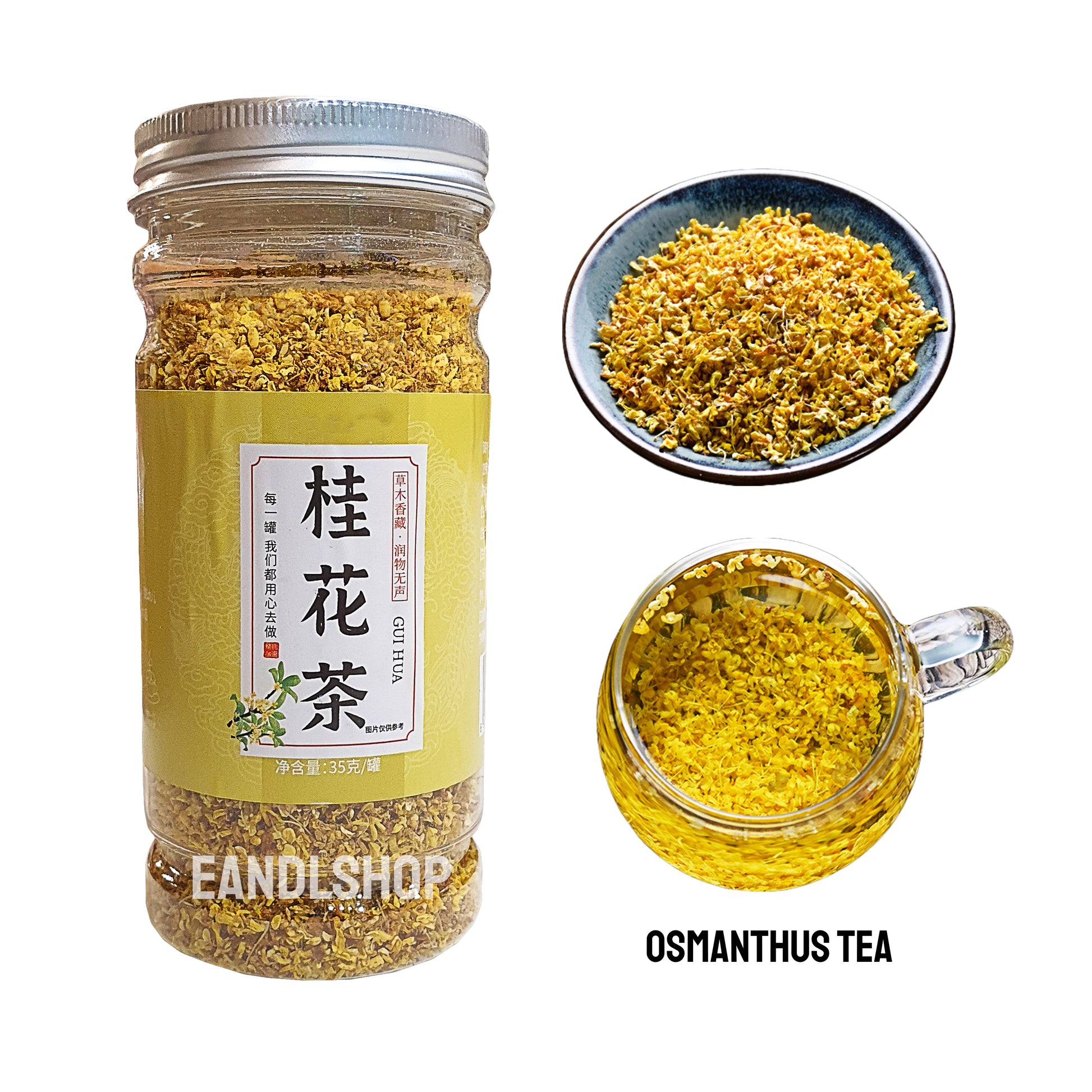 Osmanthus Tea.  Old-school biscuits, modern snacks (chips, crackers), cakes, gummies, plums, dried fruits, nuts, herbal tea – available at www.EANDLSHOP.com