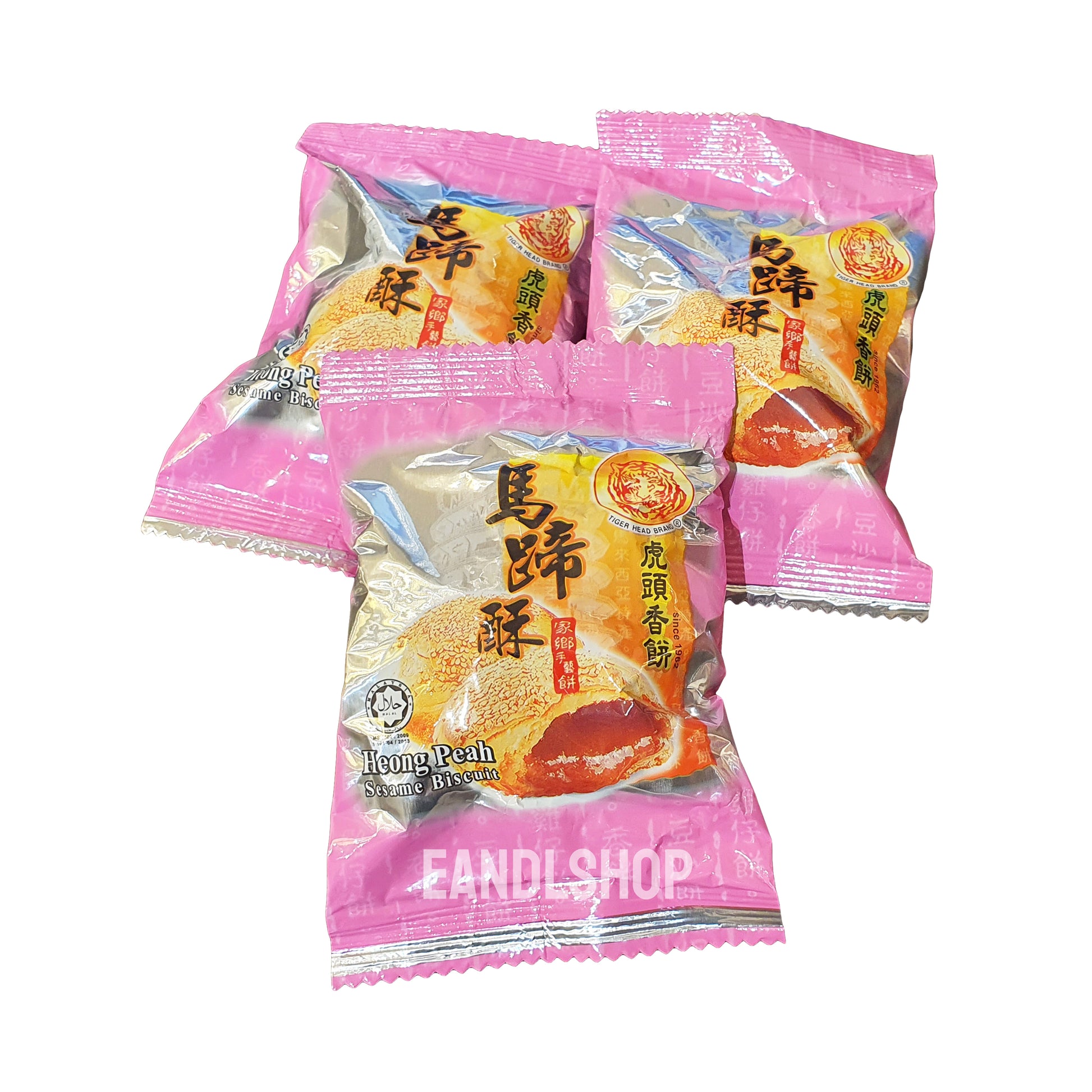 Tiger Head Brand Heong Peah. Old-school biscuits, modern snacks (chips, crackers), cakes, gummies, plums, dried fruits, nuts, herbal tea – available at www.EANDLSHOP.com