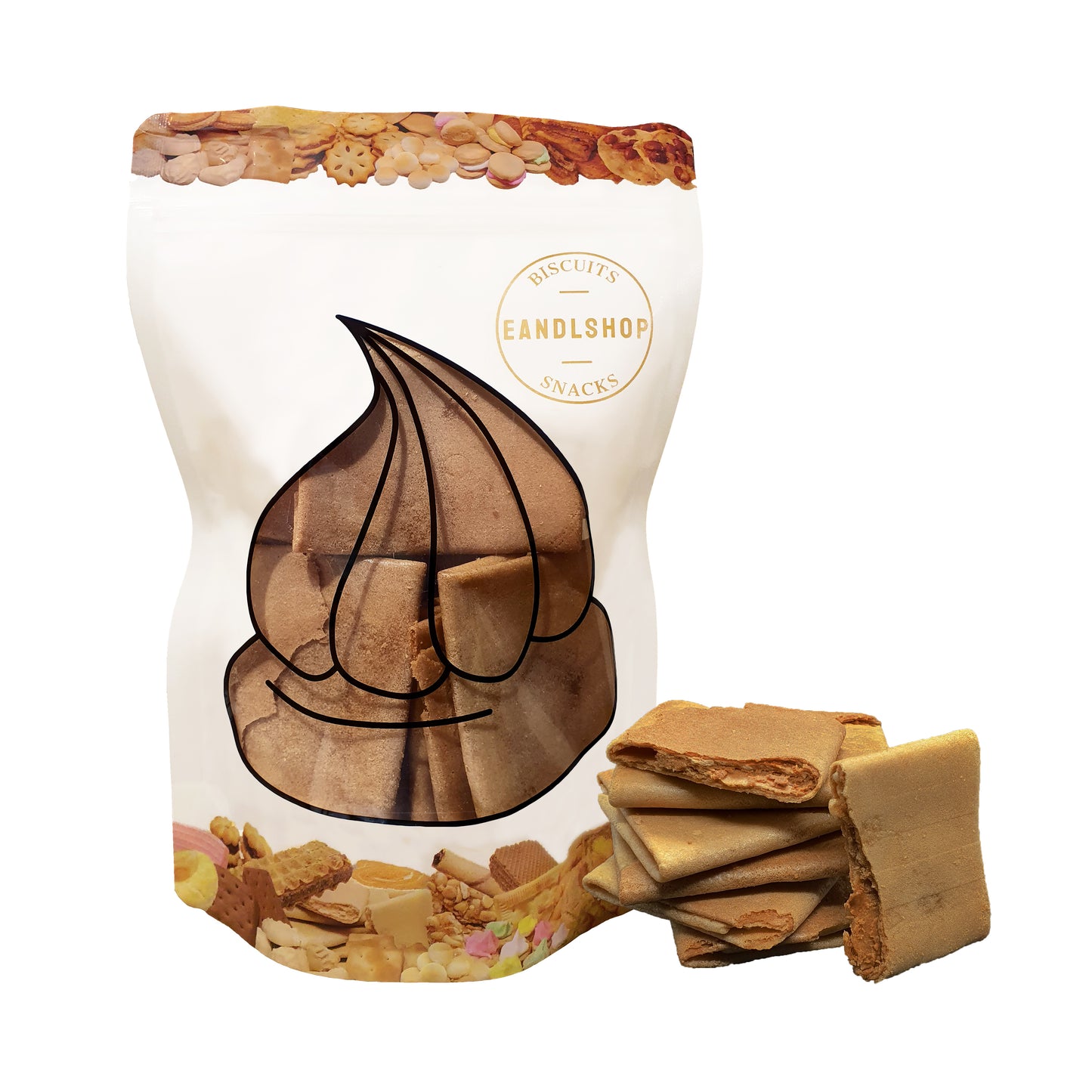 Pillow Wafer (Peanut). Old-school biscuits, modern snacks (chips, crackers), cakes, gummies, plums, dried fruits, nuts, herbal tea – available at www.EANDLSHOP.com