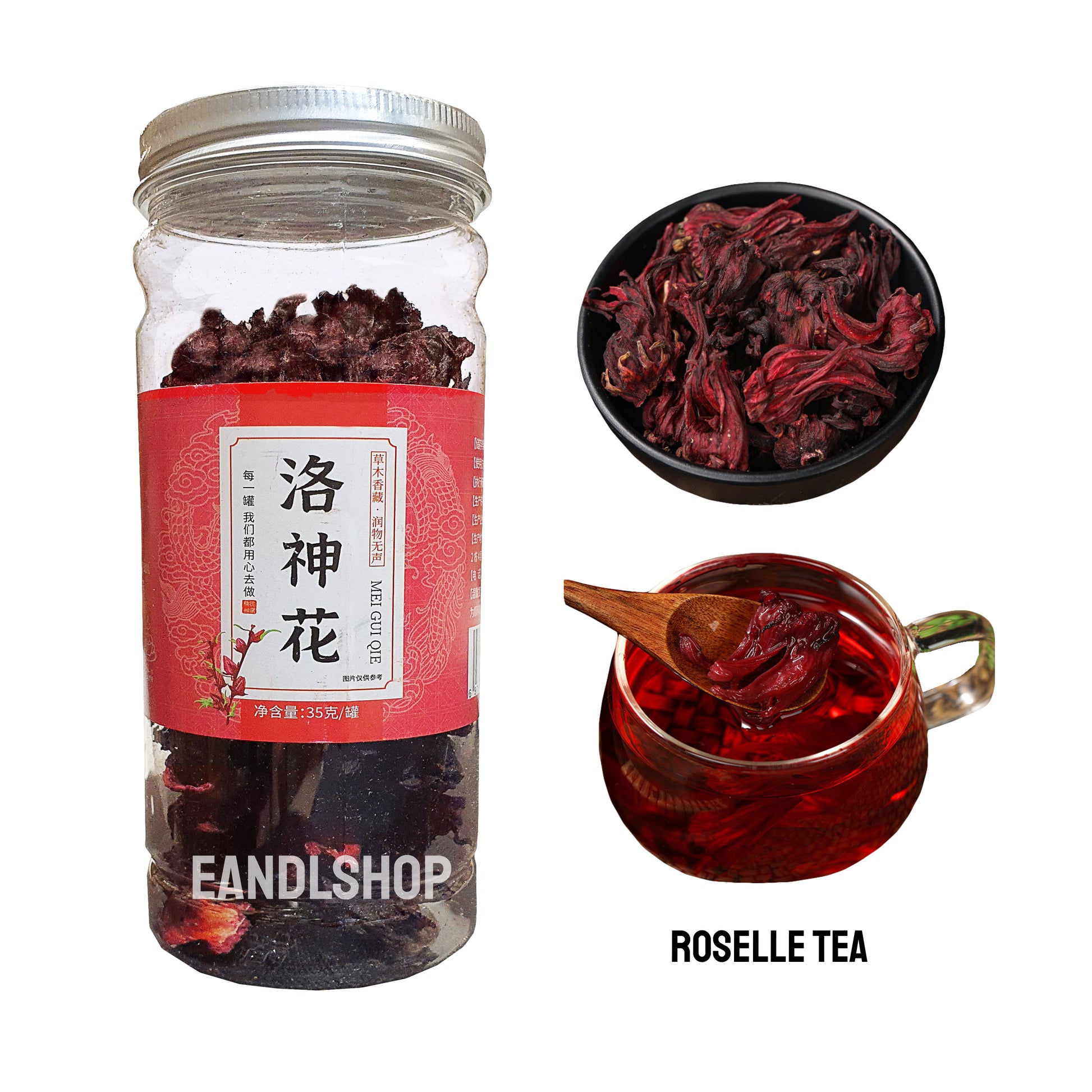 Roselle Tea. Old-school biscuits, modern snacks (chips, crackers), cakes, gummies, plums, dried fruits, nuts, herbal tea – available at www.EANDLSHOP.com