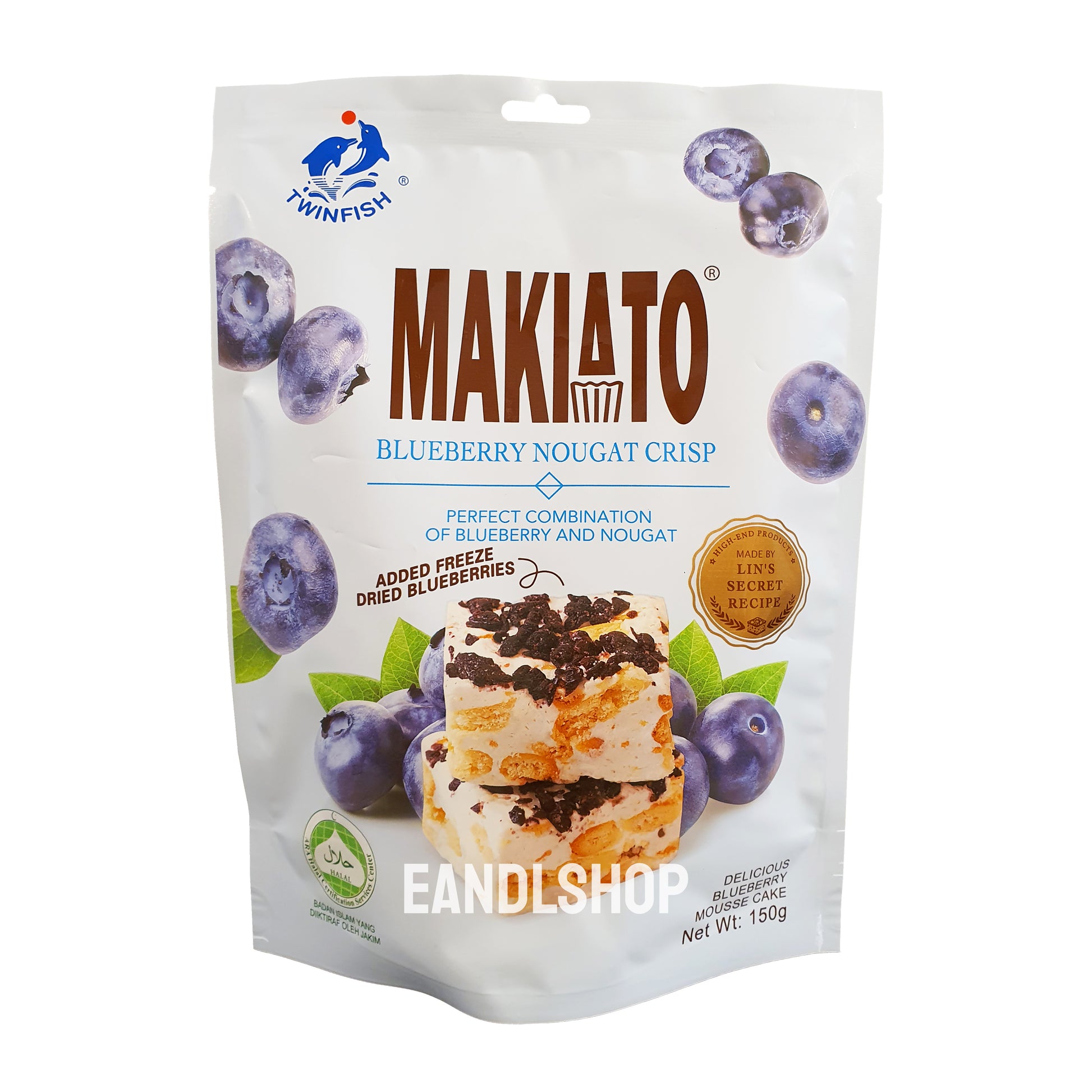 Makiato Blueberry Nougat Crisp. Old-school biscuits, modern snacks (chips, crackers), cakes, gummies, plums, dried fruits, nuts, herbal tea – available at www.EANDLSHOP.com