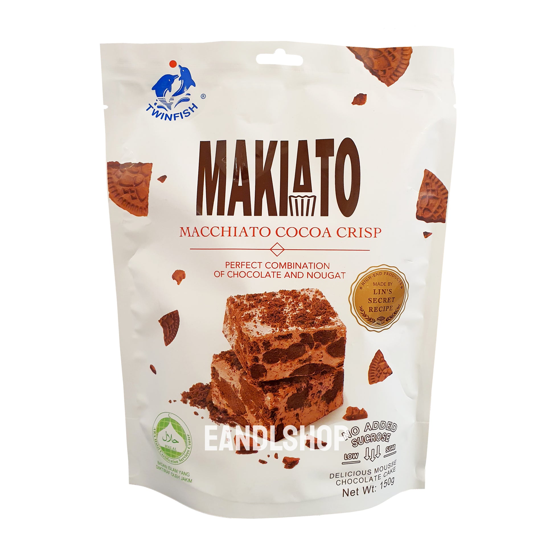 Makiato Chocolate Nougat Crisp. Old-school biscuits, modern snacks (chips, crackers), cakes, gummies, plums, dried fruits, nuts, herbal tea – available at www.EANDLSHOP.com