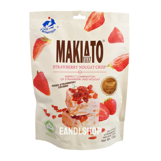 Makiato Strawberry Nougat Crisp. Old-school biscuits, modern snacks (chips, crackers), cakes, gummies, plums, dried fruits, nuts, herbal tea – available at www.EANDLSHOP.com