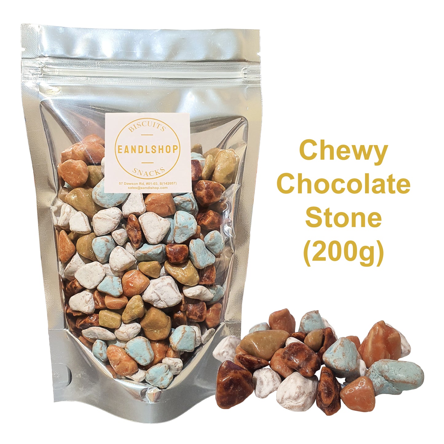 Chewy Chocolate Stone. Old-school biscuits, modern snacks (chips, crackers), cakes, gummies, plums, dried fruits, nuts, herbal tea – available at www.EANDLSHOP.com