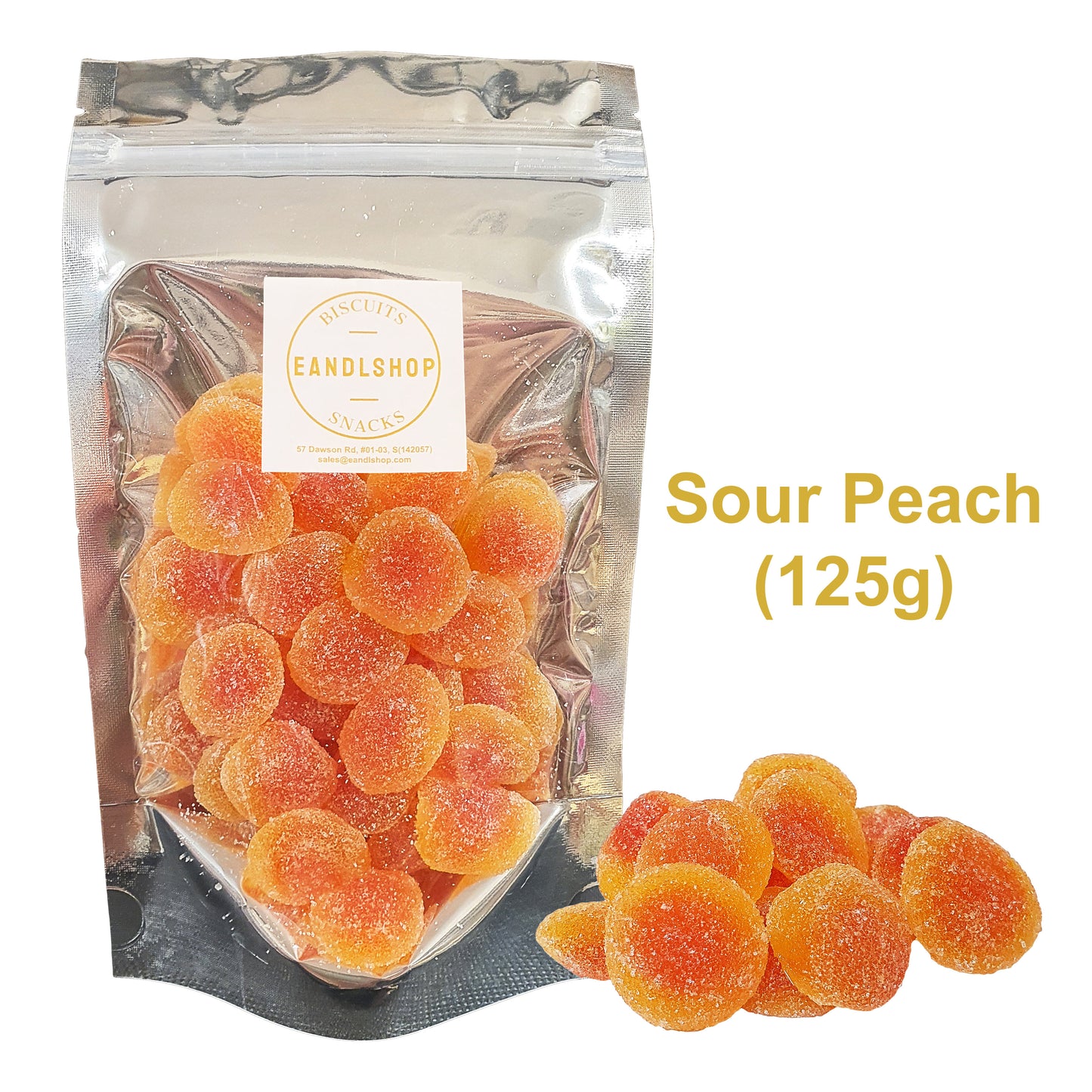 Sour Peach. Old-school biscuits, modern snacks (chips, crackers), cakes, gummies, plums, dried fruits, nuts, herbal tea – available at www.EANDLSHOP.com