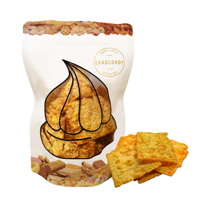 Tapioca Square (Curry) Cracker. Old-school biscuits, modern snacks (chips, crackers), cakes, gummies, plums, dried fruits, nuts, herbal tea – available at www.EANDLSHOP.com
