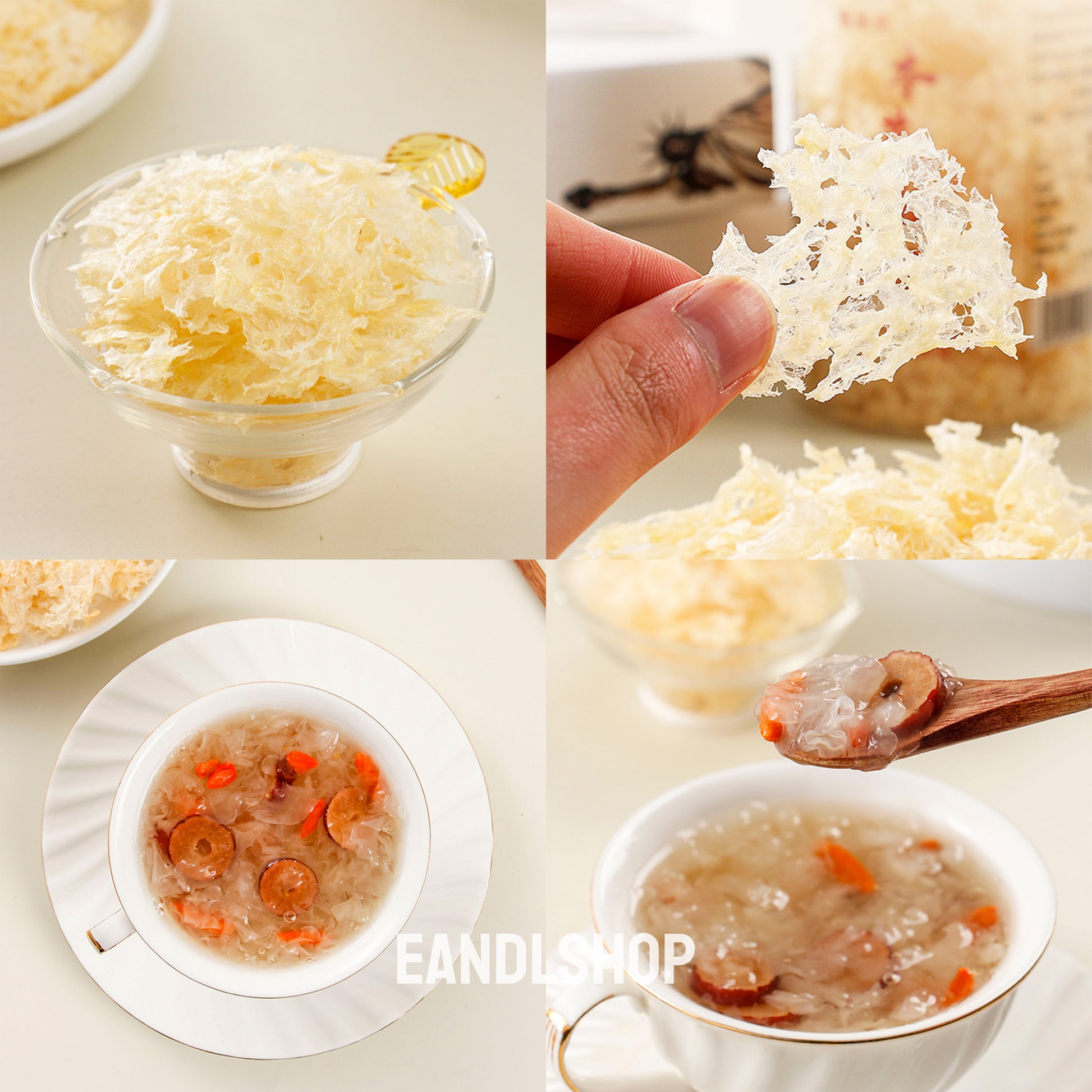 Tremella White Fungus. Old-school biscuits, modern snacks (chips, crackers), cakes, gummies, plums, dried fruits, nuts, herbal tea – available at www.EANDLSHOP.com