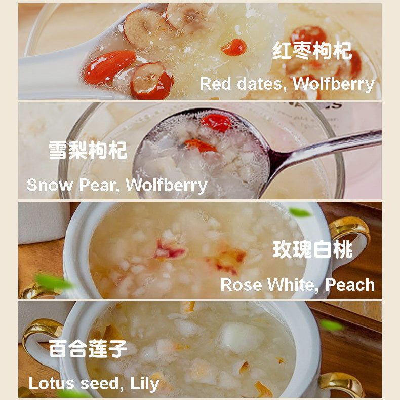 Lotus Lily White Fungus Soup. Old-school biscuits, modern snacks (chips, crackers), cakes, gummies, plums, dried fruits, nuts, herbal tea – available at www.EANDLSHOP.com