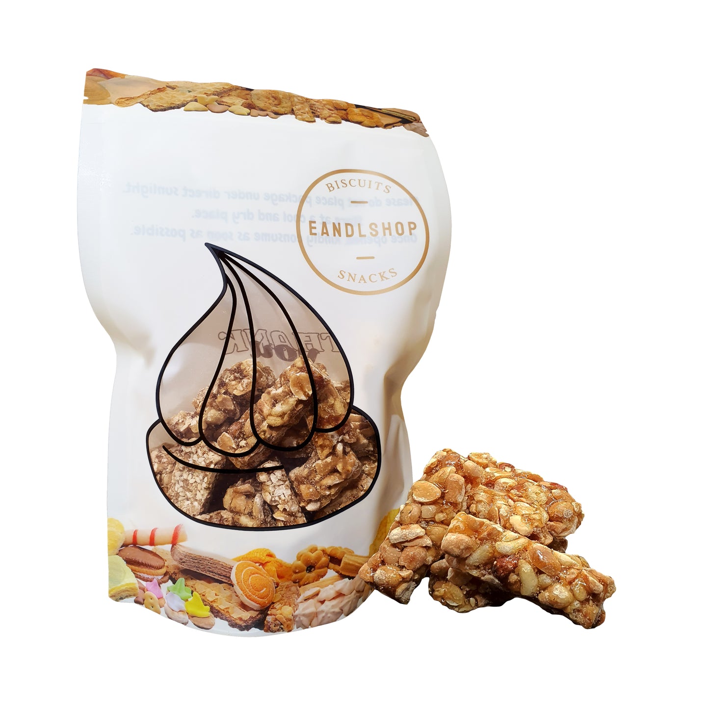 Peanut Candy. Old-school biscuits, modern snacks (chips, crackers), cakes, gummies, plums, dried fruits, nuts, herbal tea – available at www.EANDLSHOP.com